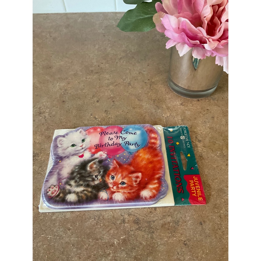 Vintage American Greetings Kitten Birthday Party Invitations 10 Count Die-Cut